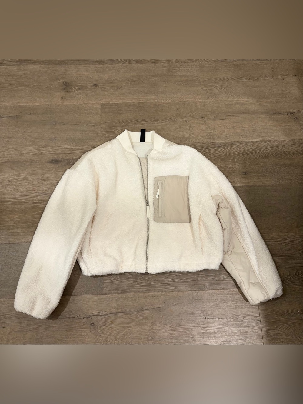all in motion Cream Sherpa Bomber Jacket with Quilted Sleeve & Chest Pocket